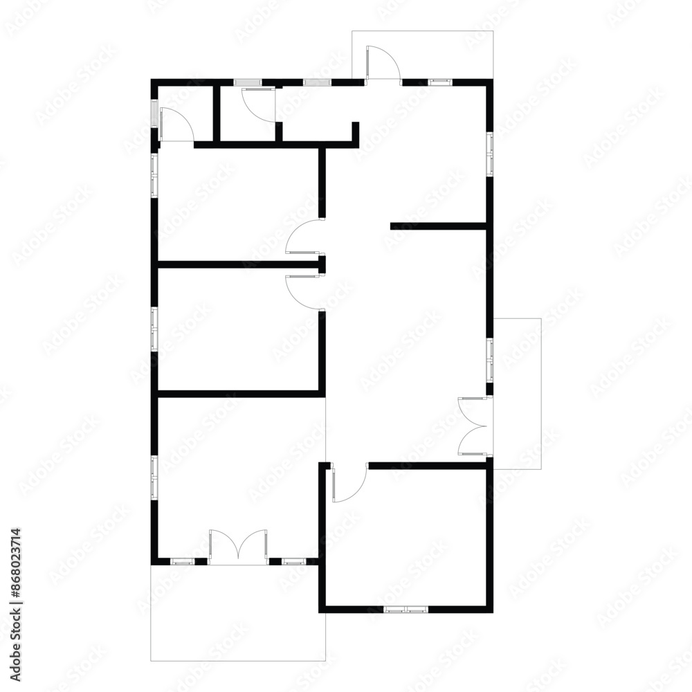 Black and White floor plan of a modern unfurnished house for your design. Suburban house vector blueprint. Architectural background. eps 10 Black and White floor plan of a modern unfurnished house for your design. Suburban house vector blueprint. Architectural background. eps 10