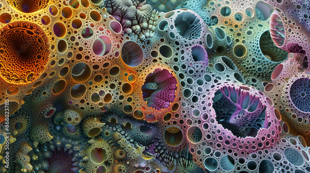 Microscopic views with high-resolution reveal the intricate biological patterns of cells and tissues, highlighting the beauty and complexity of life forms unseen by the naked eye.