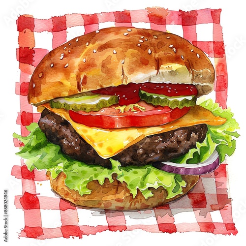 Ideal for fast food chain promotions or picnic-themed ads , watercolor style, photo