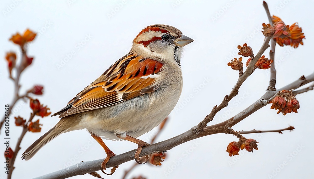 Perched Sparrow A sparrow perched on a simple branch with a white backdrop Perched Sparrow A sparrow perched on a simple branch with a white backdrop