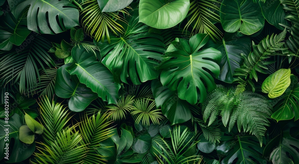 Lush Green Tropical Foliage Background
