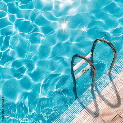 Swimming Pool with Ladder and Clear Blue Water