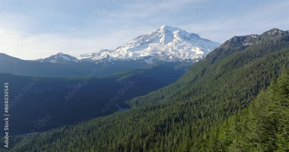 Snow-Capped Mountain Overlooking Lush Green Valley Snow-Capped Mountain Overlooking Lush Green Valley