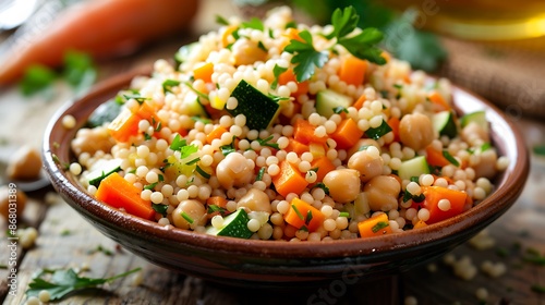 Close-Up of Moroccan Couscous Dish with Vegetables