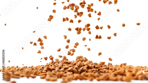 Pet food falls on a pile isolated on a transparent background