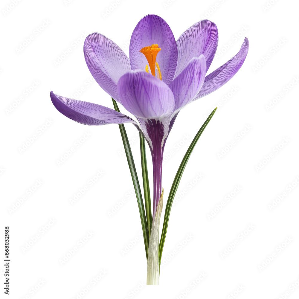 Naklejka premium Purple Crocus Flower with Yellow Center Isolated on White Background