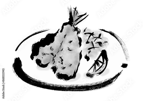 鯵フライの手書き和風筆イラスト素材