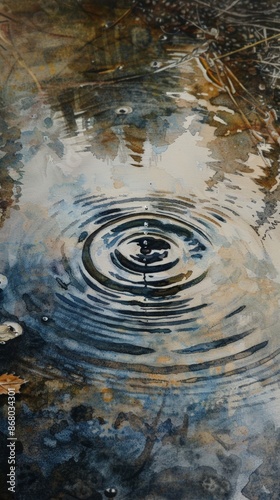 Watercolor painting of the beauty of water ripples from water drops. Use for phone wallpapers, posters, postcards, brochures