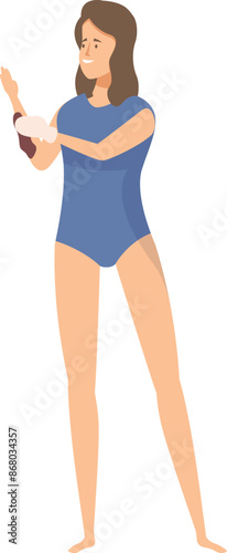 Young woman gymnast putting chalk magnesium powder on her hands preparing for training or competition