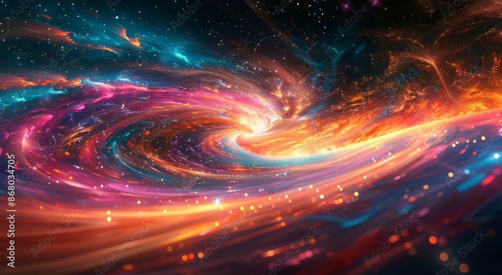 A Swirling Galaxy of Red, Orange, and Blue Clouds A Swirling Galaxy of Red, Orange, and Blue Clouds