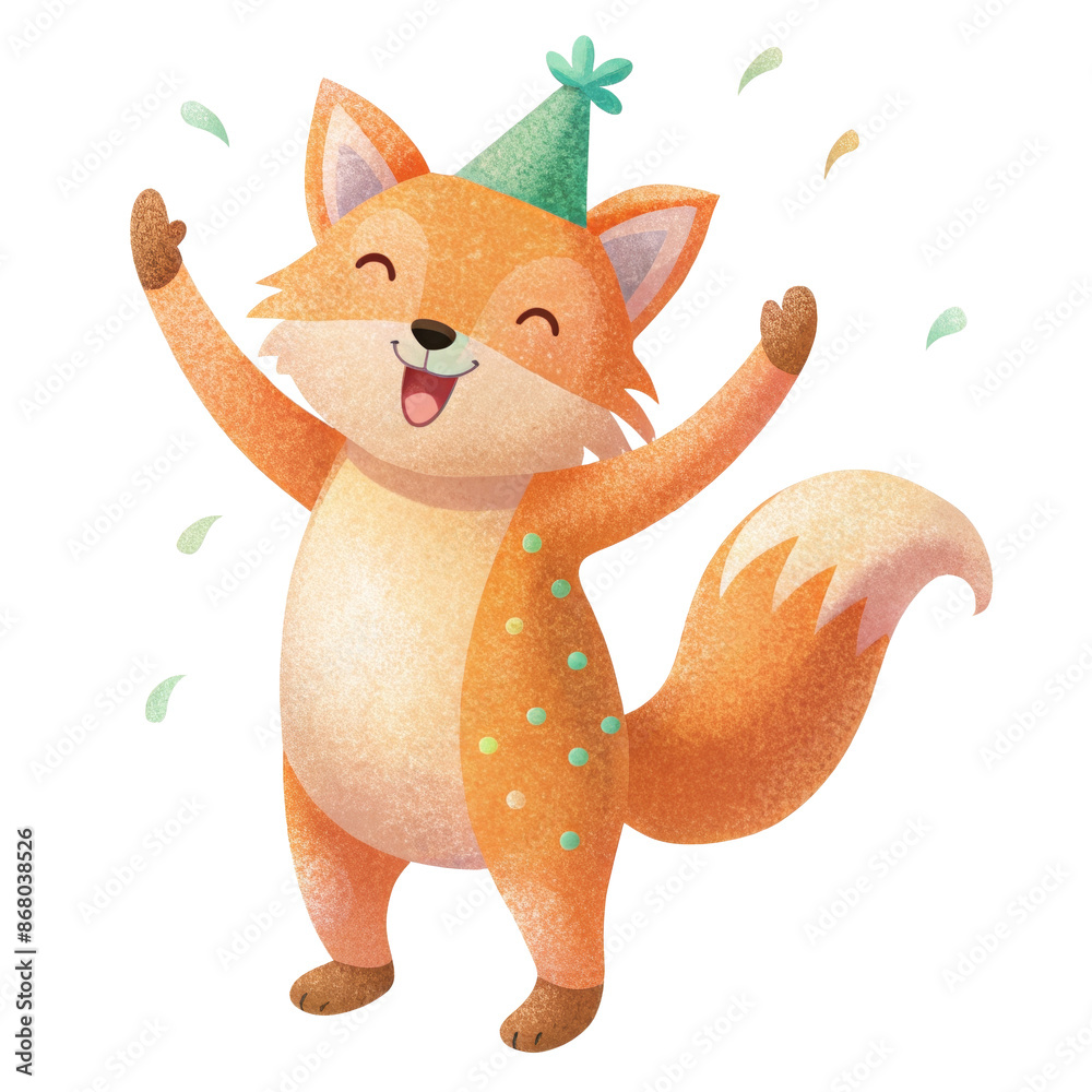 Fototapeta premium Cute Animal Celebrating with Party Hat Clipart - Fun and Festive Illustration for Kids' Events and Celebrations