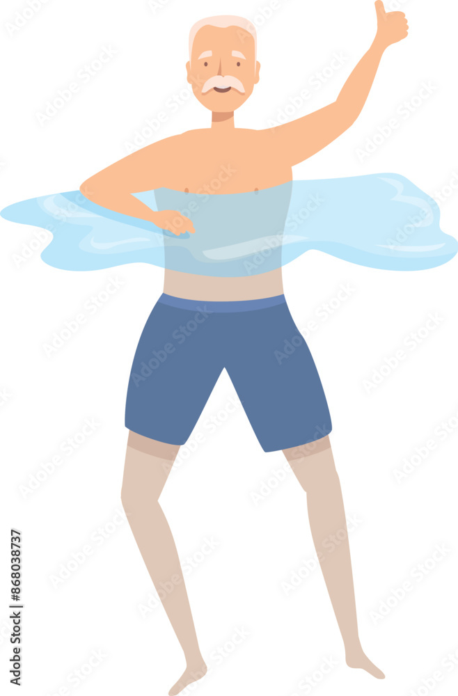 Happy senior man enjoying swimming in pool, showing thumb up gesture Happy senior man enjoying swimming in pool, showing thumb up gesture