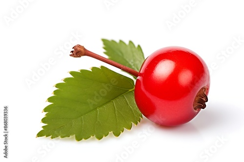 Hawthorn Berry with leaf fruit on white background photo