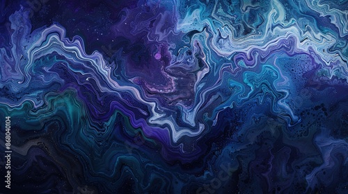  Deep, mysterious fluid painting with dark purples and blues creating a moody effect 
