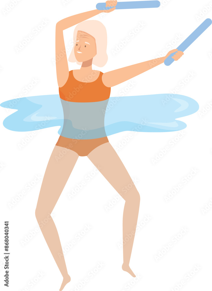 Senior woman is enjoying her retirement by staying fit with water aerobics Senior woman is enjoying her retirement by staying fit with water aerobics