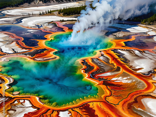 Vivid Colors of Grand Prismatic Spring: A Breathtaking Natural Phenomenon in Yellowstone National Park
