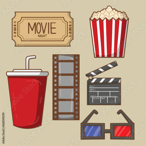 artwork illustration and T-shirt design cute cinema stuff bundle	