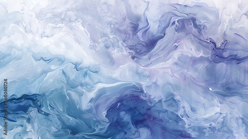 Serene Fluid Art: Soft Blue and Lavender Abstract Painting