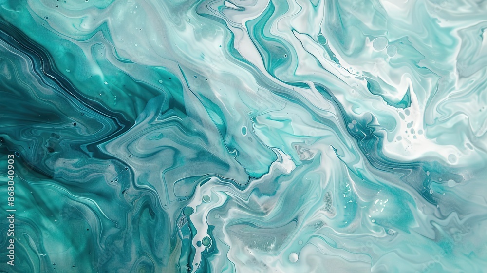 Serene Teal and White Fluid Painting - Abstract Artwork with Calming Swirls of Tranquility Serene Teal and White Fluid Painting - Abstract Artwork with Calming Swirls of Tranquility