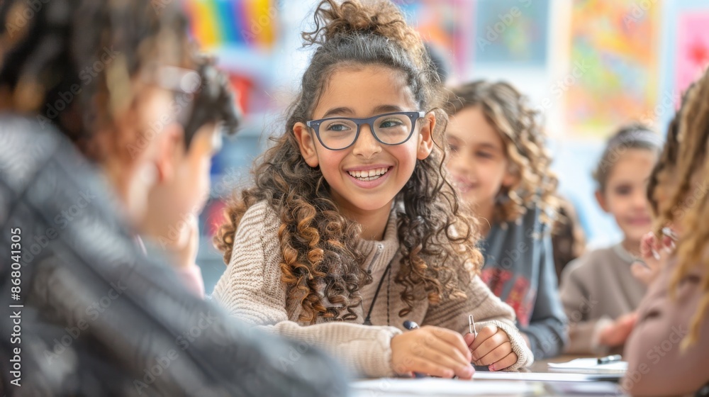 Happy Diverse Children In A Classroom, Smiling And Engaged In Learning Activities. Back to School Happy Diverse Children In A Classroom, Smiling And Engaged In Learning Activities. Back to School