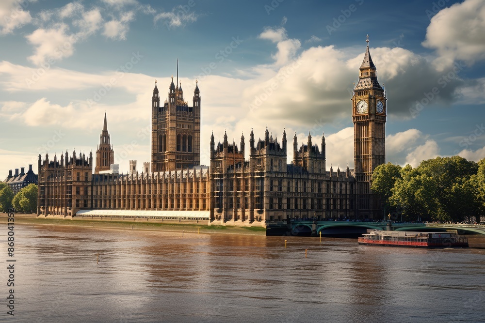 Obraz premium The Palace of Westminster, where time travelers convene to shape history.