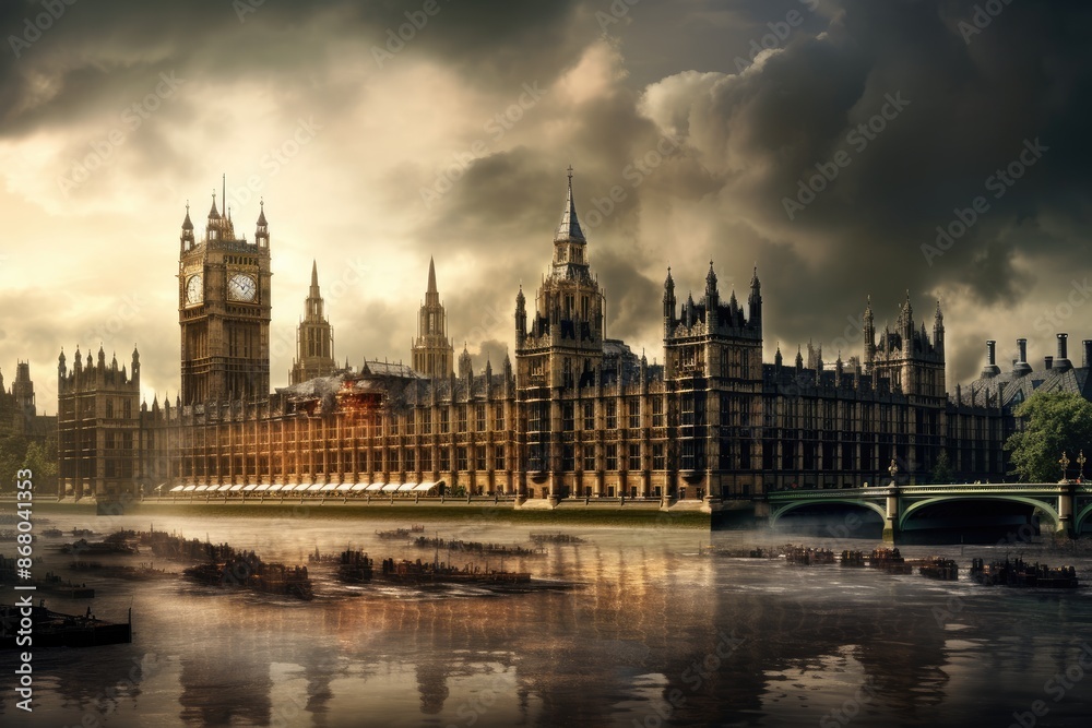 Fototapeta premium The Palace of Westminster, where time travelers convene to shape history.