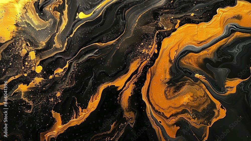 Ethereal Elegance: Dynamic Fluid Painting with Bold Black and Gold Swirls Ethereal Elegance: Dynamic Fluid Painting with Bold Black and Gold Swirls