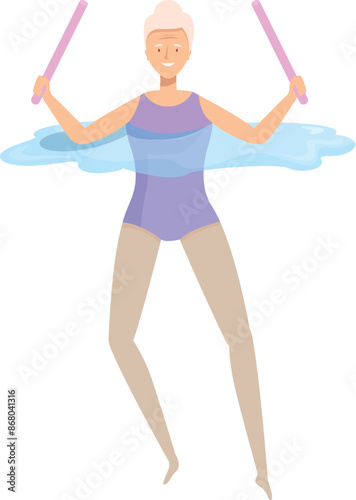 Senior woman is enjoying her retirement by staying active and participating in water aerobics