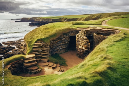 The Neolithic village of Skara Brae, where time travelers learn ancient wisdom. photo