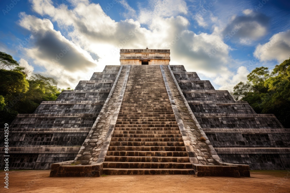 The Chichen Itza pyramid, with steps that transform into a celestial staircase. The Chichen Itza pyramid, with steps that transform into a celestial staircase.