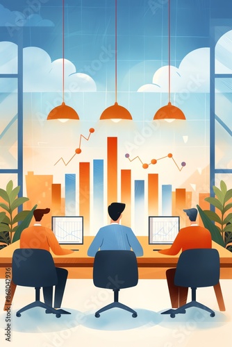 Business meeting, costbenefit analysis, financial decisions, Watercolor style photo