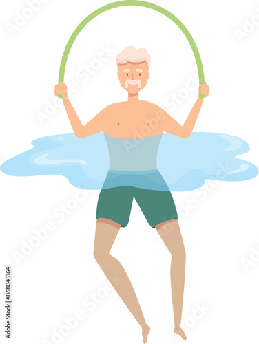Elderly man enjoying water aerobics, promoting healthy aging and active lifestyle
