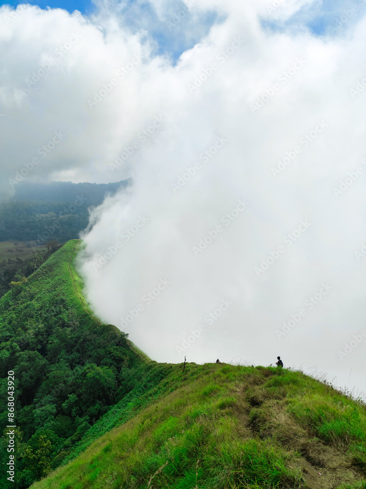 Green hills when mist with beautiful natural views in Sembalun village, Lombok, Indonesia. its landscape for hiking and outdoor lifestyle concept. Green hills when mist with beautiful natural views in Sembalun village, Lombok, Indonesia. its landscape for hiking and outdoor lifestyle concept.
