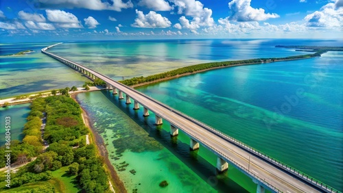 Aerial view of interstate and bridge stretching across the Keys Islands, Florida, interstate, bridge, Keys Islands © Sujid