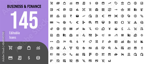145 Business and Finance Editable Icons Set