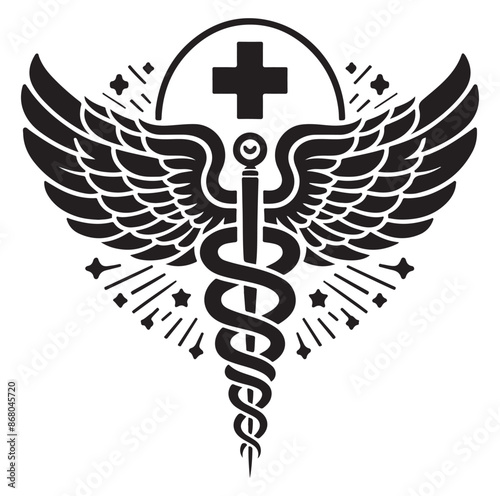 Caduceus health symbol Asclepius silhouette Vector Isolated Vector Illustration