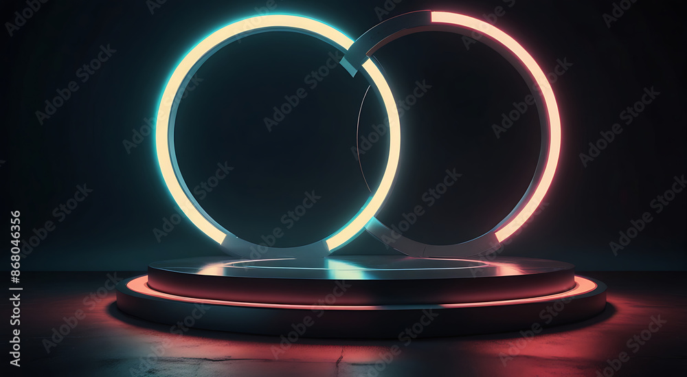 a high-tech circular podium with modern materials like metal or glass, incorporating metallics and neon accents. Use bright, artificial lighting and holographic effects. Include ample copy space
a high-tech circular podium with modern materials like metal or glass, incorporating metallics and neon accents. Use bright, artificial lighting and holographic effects. Include ample copy space