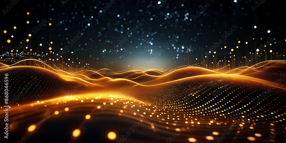 Fototapeta premium Digital background ideal for technological operations, neural networks, AI, data transmission and encryption, digital archives, audio and visual representations, scientific research