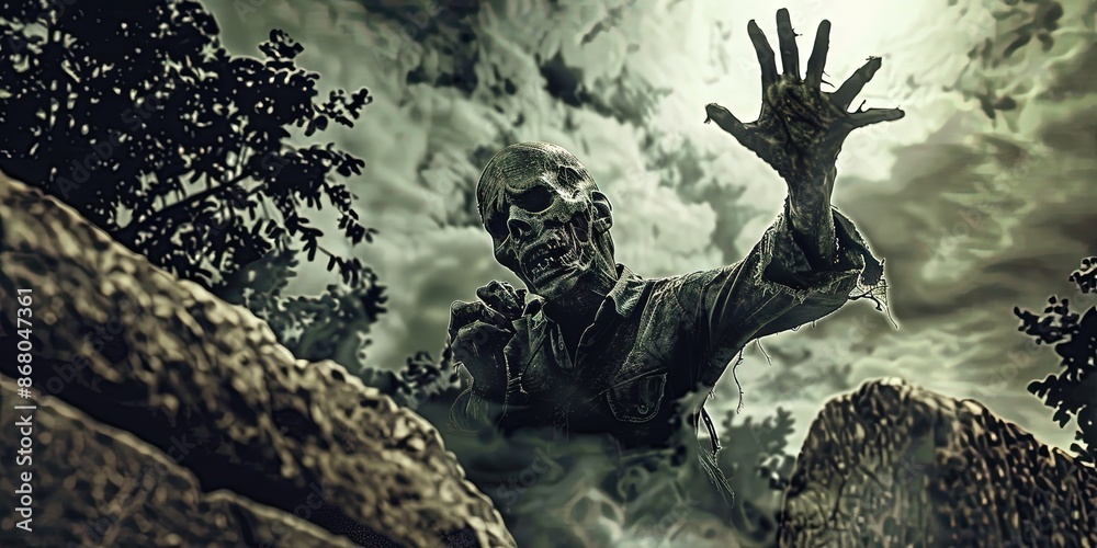 Fototapeta premium undead zombie crawling out the grave