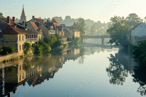 Misty Morning Reflections in a French Town © Amni