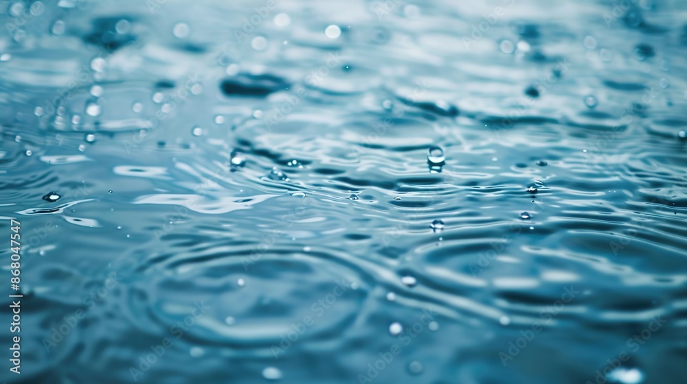 Serene Ocean Scene: Raindrops Dancing on Calm Water Surface under Light Drizzle Serene Ocean Scene: Raindrops Dancing on Calm Water Surface under Light Drizzle