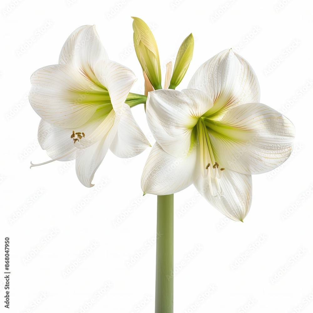 Naklejka premium White Amaryllis Isolated on White Background. Beautiful Amaryllis Flower