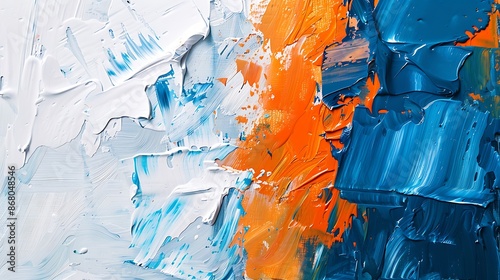 Abstract Blue and Orange Painting Texture Background, with visible brush strokes