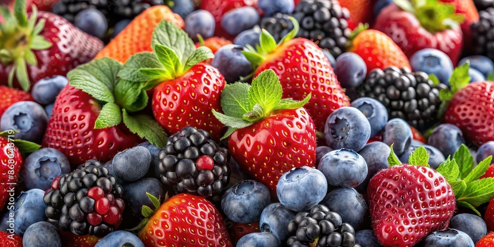 A mix of ripe berries including strawberries, blueberries, and blackberries , ripe, berries, mix, fruit, red, blue, purple A mix of ripe berries including strawberries, blueberries, and blackberries , ripe, berries, mix, fruit, red, blue, purple