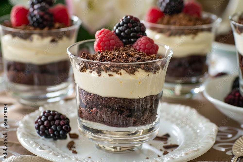 Chocolate, Cream and Berry Dessert in Glass Chocolate, Cream and Berry Dessert in Glass