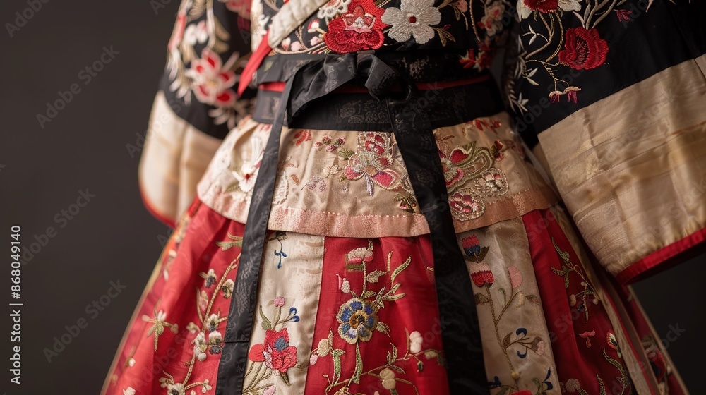Naklejka premium Elegant Korean Hanbok Garment with Intricate Embroidery Detailing, Cultural Clothing Fashion