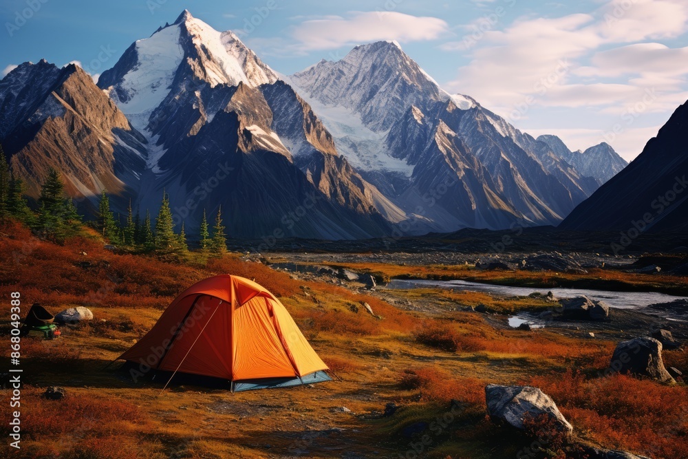 Campsite with a mountain backdrop. Campsite with a mountain backdrop.
