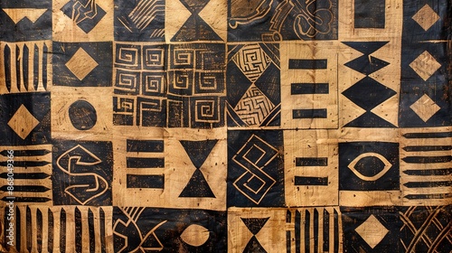 Authentic African Mud Cloth with Abstract Geometric Designs for Ethnic Home Decor
