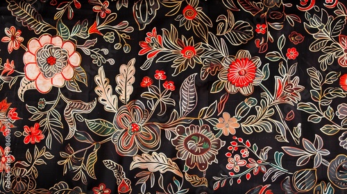 Exquisite Indonesian Batik Fabric with Intricate Flora and Fauna Motifs