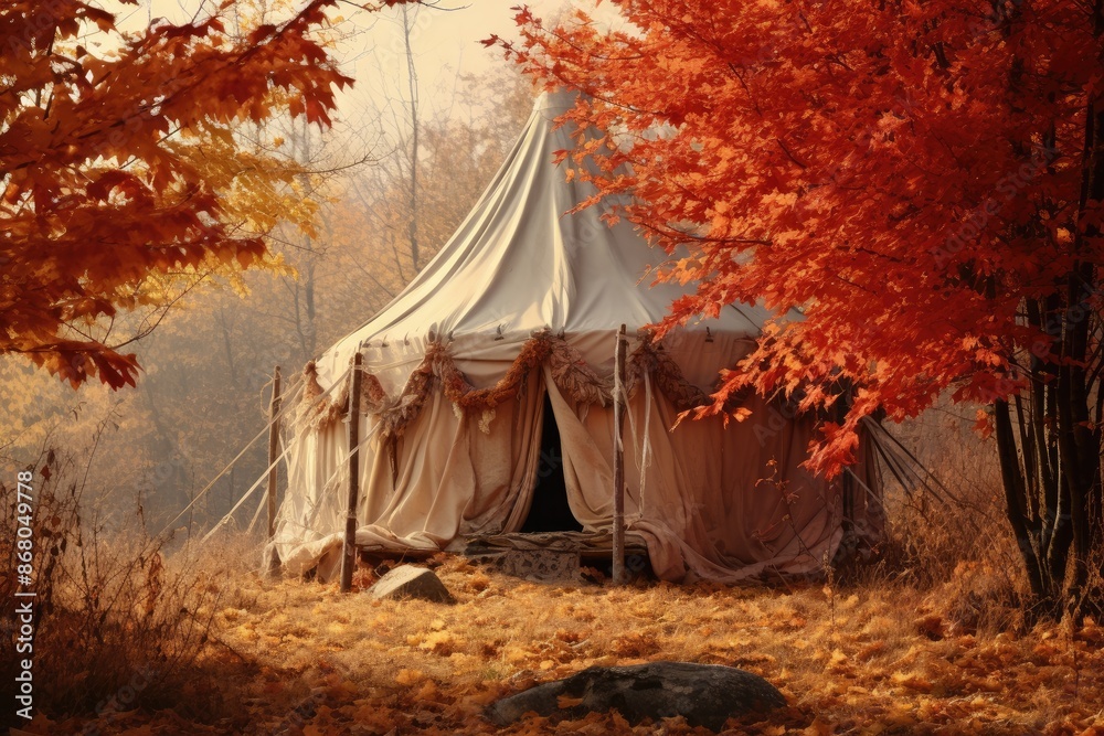 Tent with fall foliage in the background. Tent with fall foliage in the background.